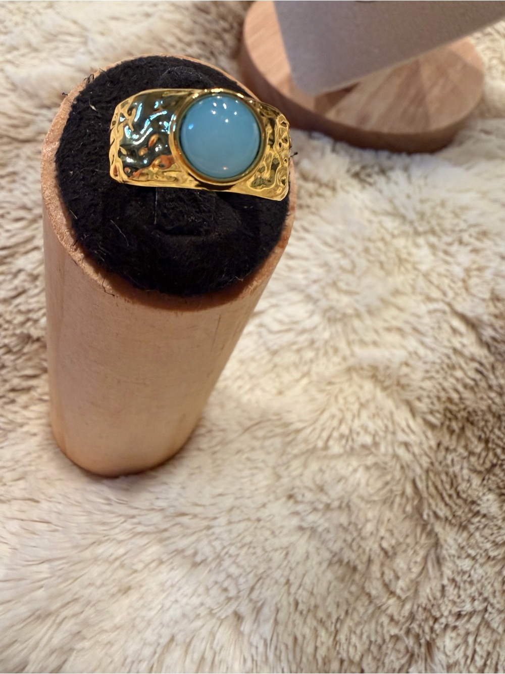 Gold Tone Ring with Light Blue Stone - Women Jewelry NWOT Adjustable - Picture 2 of 6